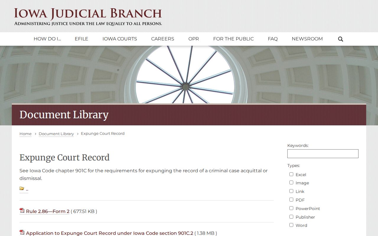 Official Iowa forms for expunging Dickinson County arrest records