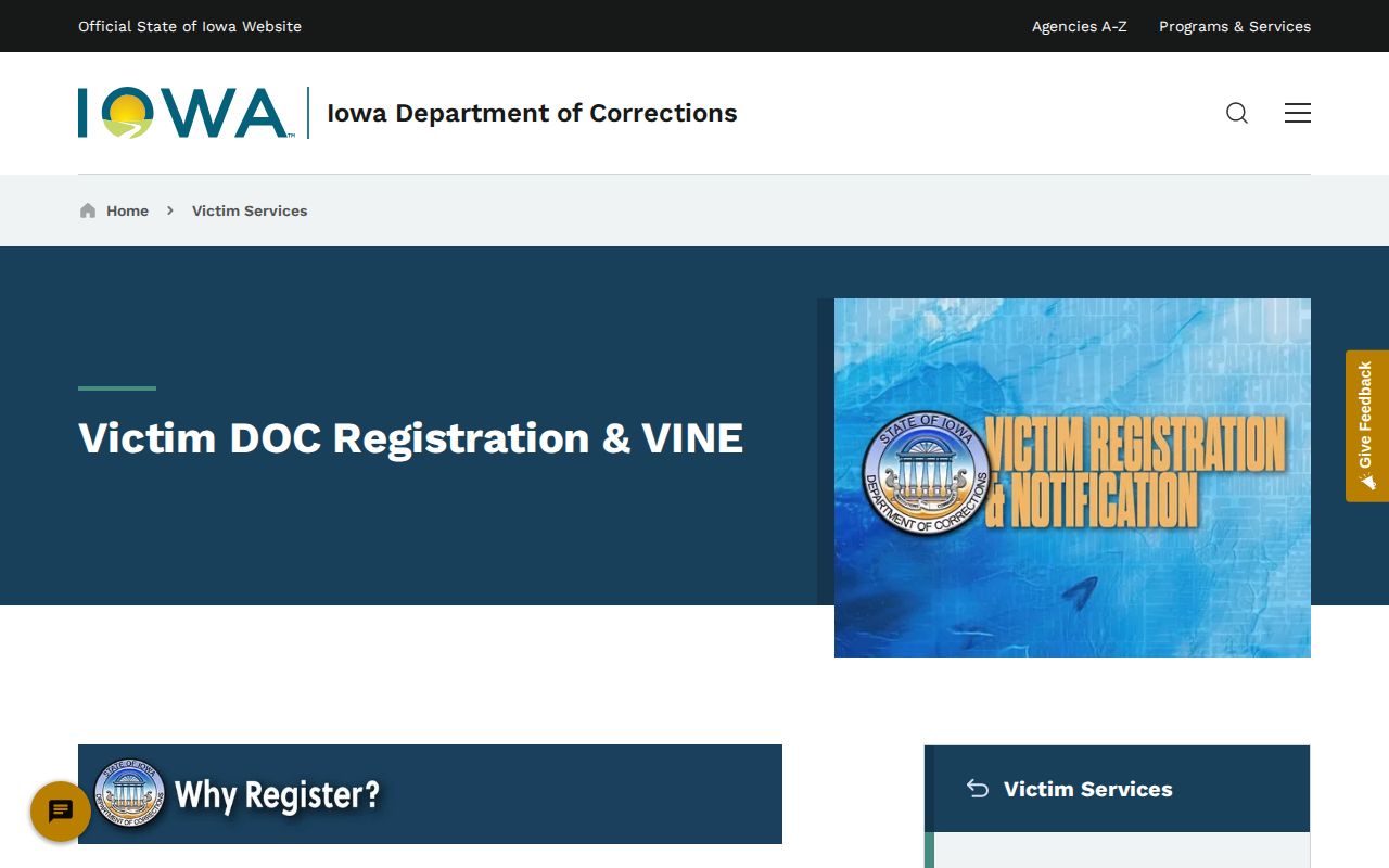 Iowa DOC VINE information for Dickinson County custody notification