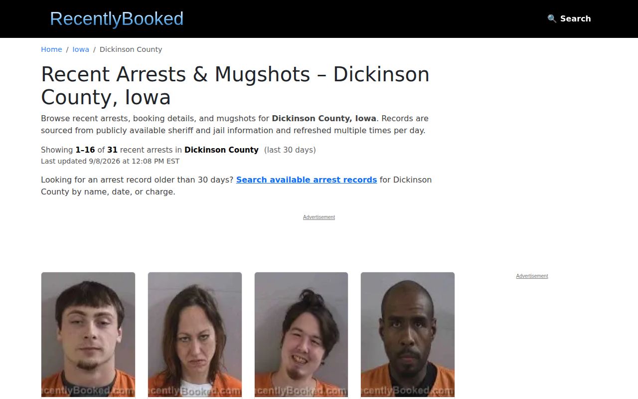 Unofficial RecentlyBooked Dickinson County recent arrest section