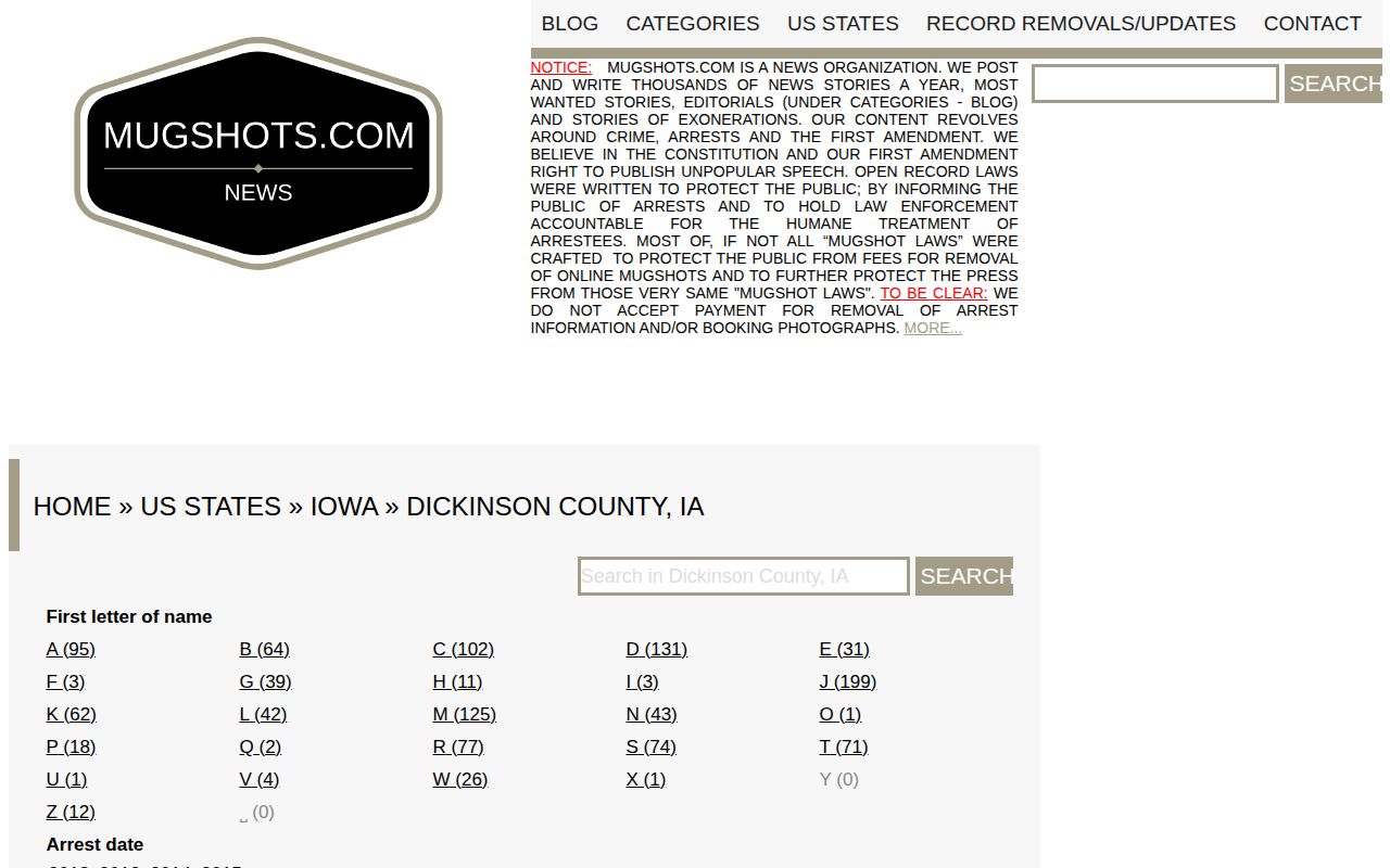 Unofficial Mugshots.com Dickinson County arrest archive